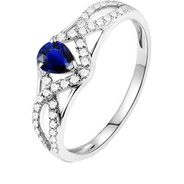 Bague de fiançailles diamant bleu saphir tige torsadée 2.50 carats - HarryChadEnt.FR