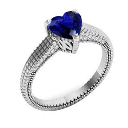 Bague de fiançailles diamant coeur saphir bleu style antique 1.75 carats