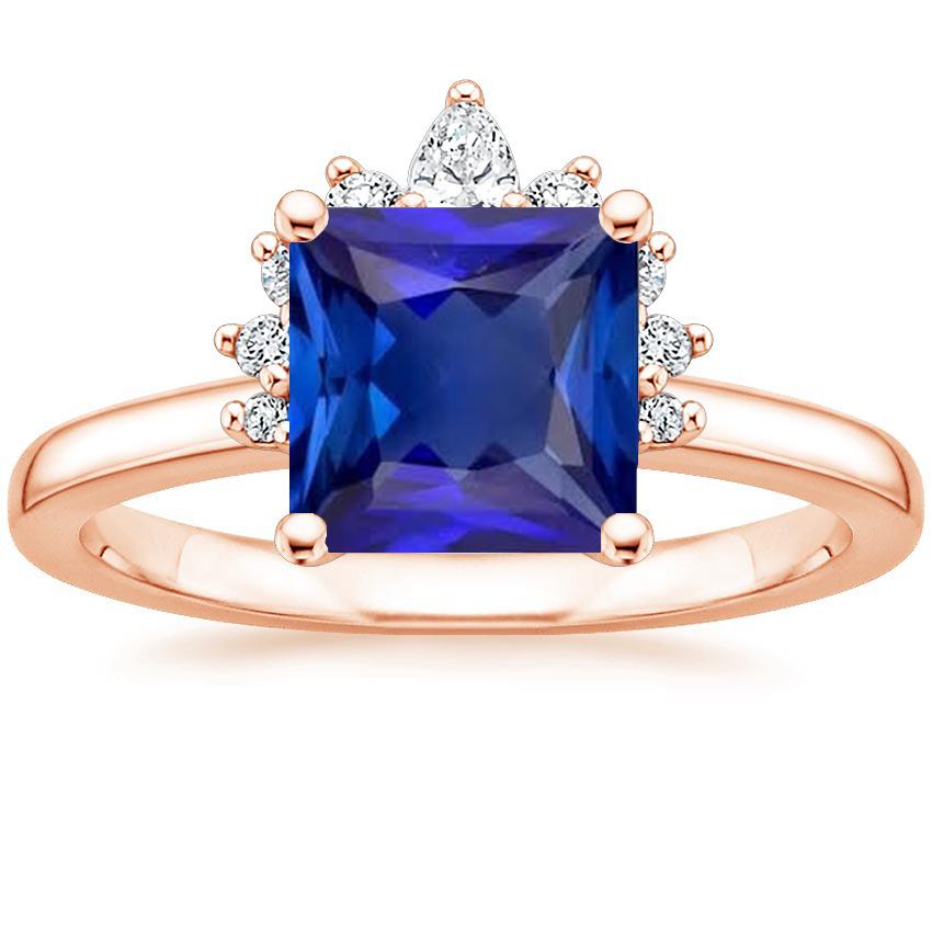 Bague de fiançailles diamant demi halo princesse saphir bleu 5.50 carats - HarryChadEnt.FR