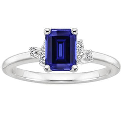 Bague de fiançailles diamant émeraude avec accents saphir bleu 4 carats
