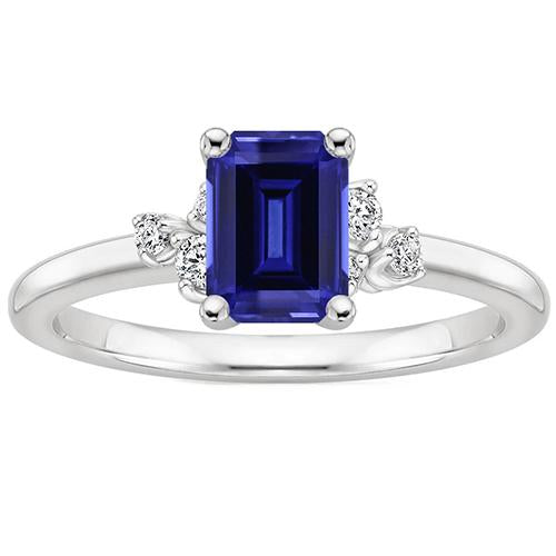 Bague de fiançailles diamant émeraude avec accents saphir bleu 4 carats - HarryChadEnt.FR