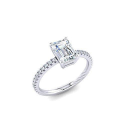 Bague de fiançailles diamant émeraude et rond 2.50 carats or blanc 14K