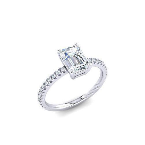 Bague de fiançailles diamant émeraude et rond 2.50 carats or blanc 14K - HarryChadEnt.FR