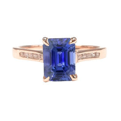 Bague de fiançailles diamant émeraude saphir de Ceylan 2.75 carats or rose