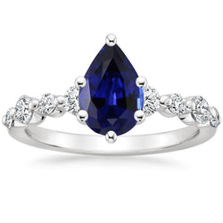 Bague de fiançailles diamant et poire saphir bleu avec accents 6.75 carats