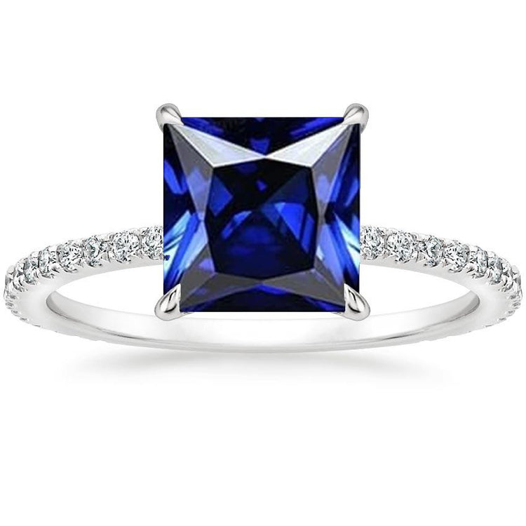 Bague de fiançailles diamant et saphir bleu pour femme avec accents 6 carats - HarryChadEnt.FR