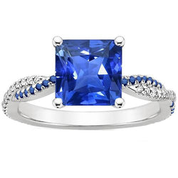 Bague de fiançailles diamant et saphir bleu taille princesse en or 4.70 carats