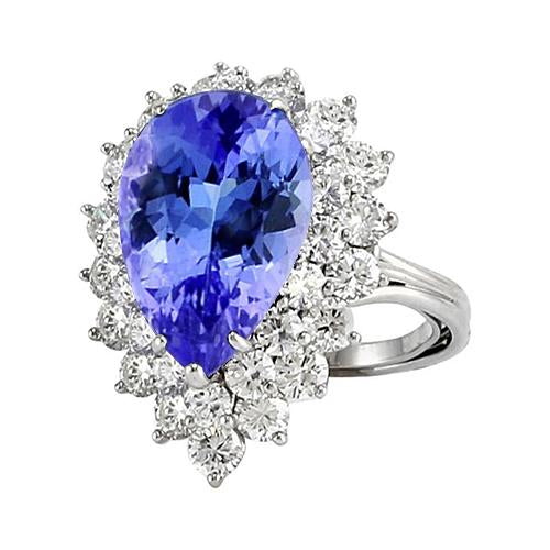 Bague de fiançailles diamant et tanzanite halo poire 5 carats - HarryChadEnt.FR