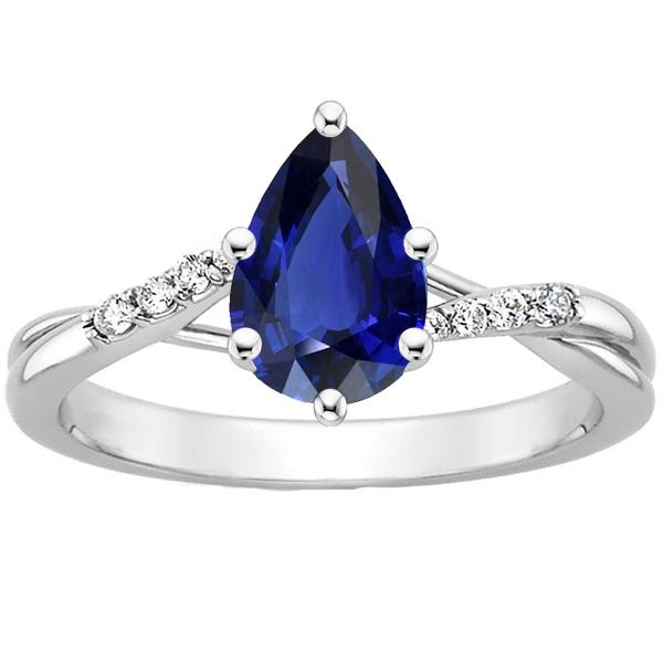 Bague de fiançailles diamant étincelant avec saphir bleu poire 4.50 carats - HarryChadEnt.FR