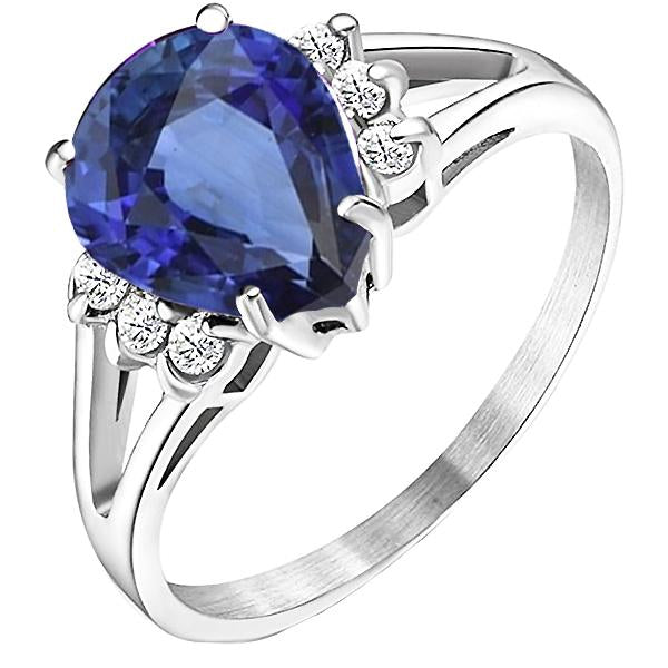 Bague de fiançailles diamant femme saphir bleu tige fendue 3.50 carats - HarryChadEnt.FR