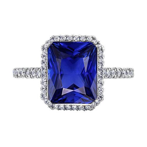 Bague de fiançailles diamant femme sertie lunette saphir radiant 4.50 carats - HarryChadEnt.FR
