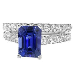 Bague de fiançailles diamant femme sertie saphir bleu taille émeraude 3 carats