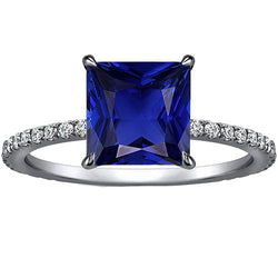 Bague de fiançailles diamant femme taille princesse saphir de Ceylan 4.75 carats