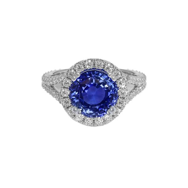 Bague de fiançailles diamant halo bleu saphir pour femme 10 carats - HarryChadEnt.FR