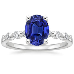 Bague de fiançailles diamant or blanc ovale saphir bleu 4.50 carats