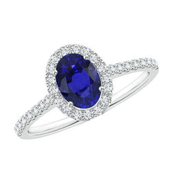 Bague de fiançailles diamant ovale halo 5.50 carats saphir de Ceylan accentué