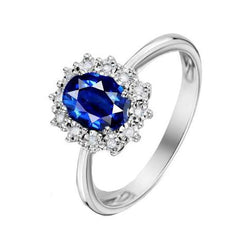 Bague de fiançailles diamant ovale halo saphir du Sri Lanka 4 carats dames