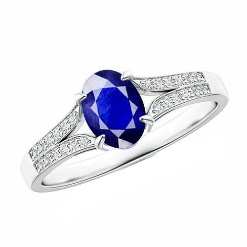 Bague de fiançailles diamant ovale saphir bleu tige fendue 3.50 carats neuf - HarryChadEnt.FR
