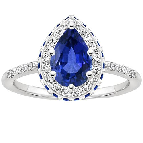 Bague de fiançailles diamant pierres précieuses Halo taille poire saphir bleu 6 carats - HarryChadEnt.FR