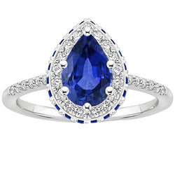 Bague de fiançailles diamant pierres précieuses Halo taille poire saphir bleu 6 carats
