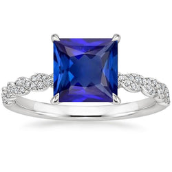 Bague de fiançailles diamant princesse saphir bleu 6 carats serti pavé