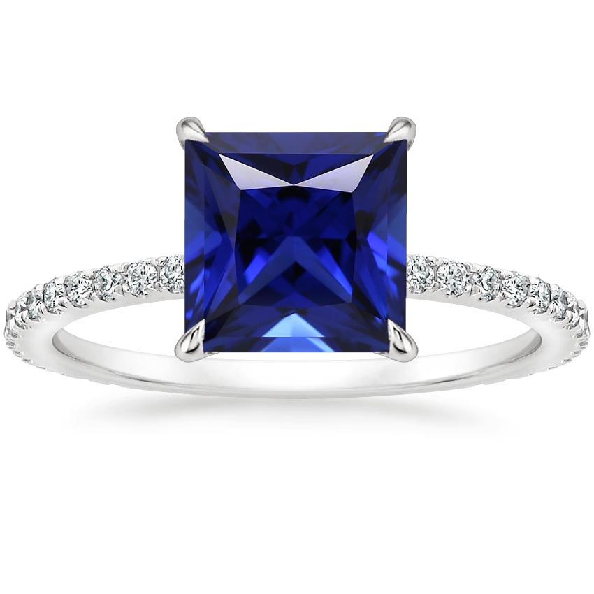 Bague de fiançailles diamant princesse saphir bleu accentué de 5.50 carats - HarryChadEnt.FR