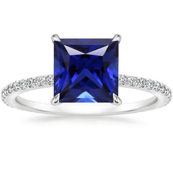 Bague de fiançailles diamant princesse saphir bleu accentué de 5.50 carats