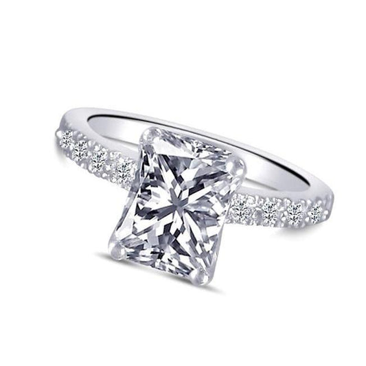 Bague de fiançailles diamant radiant 2 carats avec accents or blanc 14K - HarryChadEnt.FR