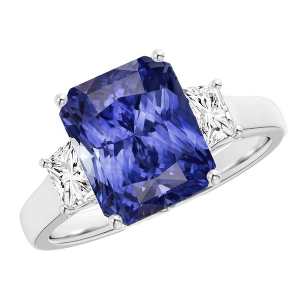 Bague de fiançailles diamant radieux 4 carats bijoux saphir or 3 pierres - HarryChadEnt.FR