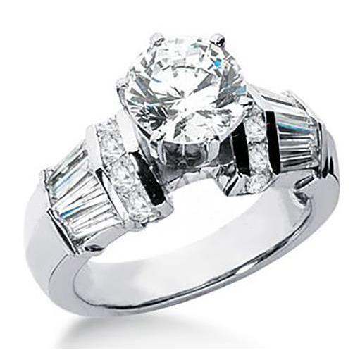 Bague de fiançailles diamant rond et baguette de 3.26 carats en or blanc 14K - HarryChadEnt.FR