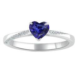 Bague de fiançailles diamant rond et saphir bleu 2 carats tige conique