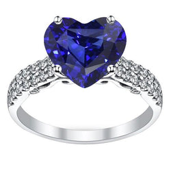 Bague de fiançailles diamant rond et saphir de Ceylan Or 4.50 carats 14K
