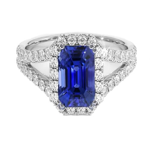 Bague de fiançailles diamant rond halo et saphir de Ceylan 11.75 carats - HarryChadEnt.FR