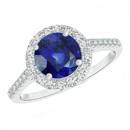 Bague de fiançailles diamant rond pour femme Halo Saphir de Ceylan 2.50 Carats - HarryChadEnt.FR