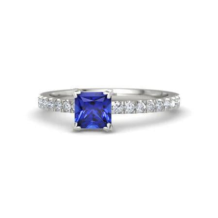 Bague de fiançailles diamant saphir bleu Sri Lanka 1.90 ct or blanc 14K - HarryChadEnt.FR