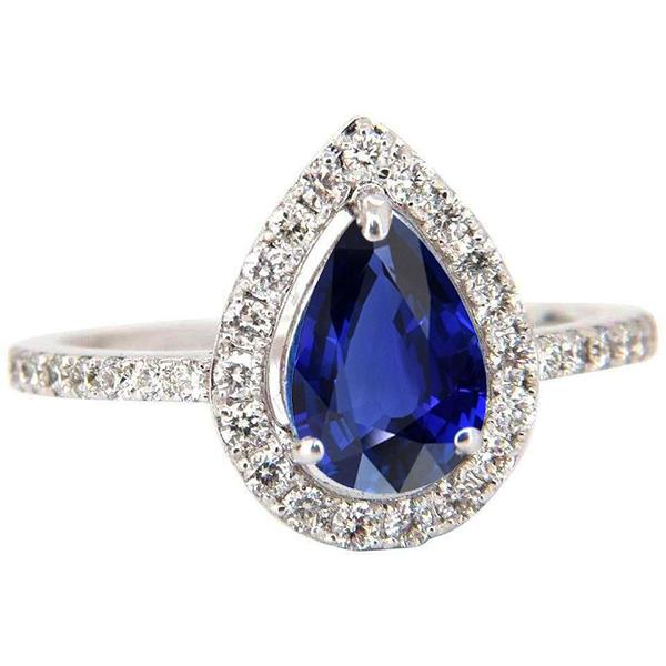 Bague de fiançailles diamant saphir bleu halo taille poire 3.50 carats - HarryChadEnt.FR