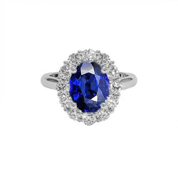 Bague de fiançailles diamant saphir bleu ovale pierre précieuse de Ceylan 9.25 carats