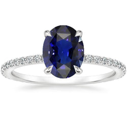 Bague de fiançailles diamant saphir bleu ovale serti griffe 6 carats