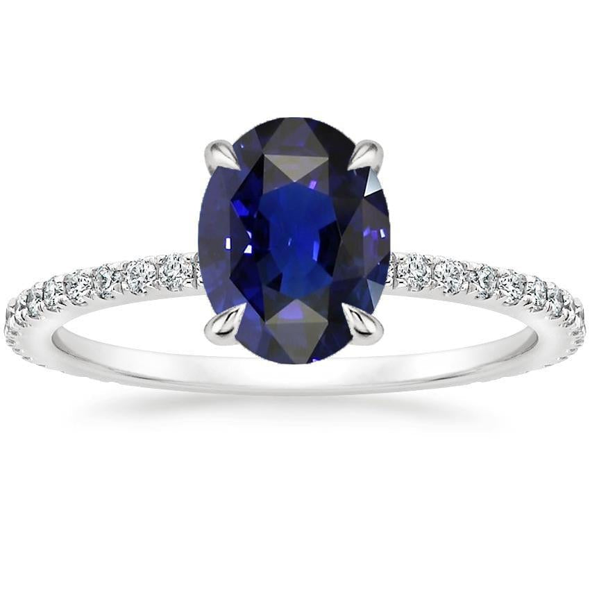 Bague de fiançailles diamant saphir bleu ovale serti griffe 6 carats - HarryChadEnt.FR