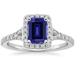 Bague de fiançailles diamant saphir de Ceylan émeraude bleue 3 carats