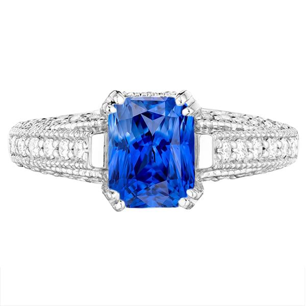 Bague de fiançailles diamant saphir de style antique 4 carats double griffe - HarryChadEnt.FR