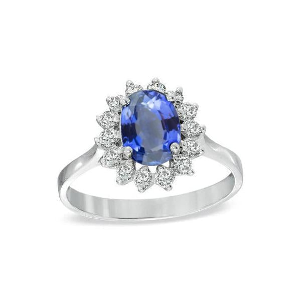 Bague de fiançailles diamant saphir du Sri Lanka 3.90 ct. Or Blanc 14K - HarryChadEnt.FR