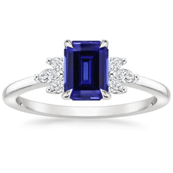 Bague de fiançailles diamant saphir du Sri Lanka émeraude 2.50 carats