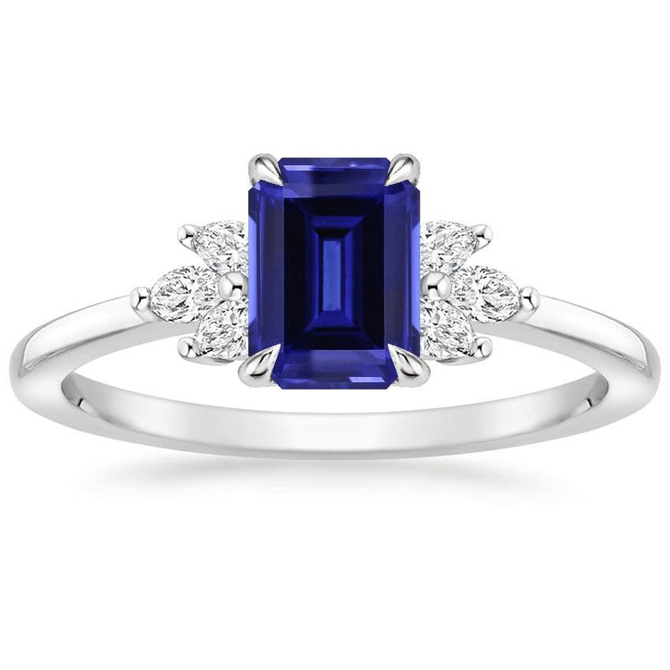 Bague de fiançailles diamant saphir du Sri Lanka émeraude 2.50 carats - HarryChadEnt.FR