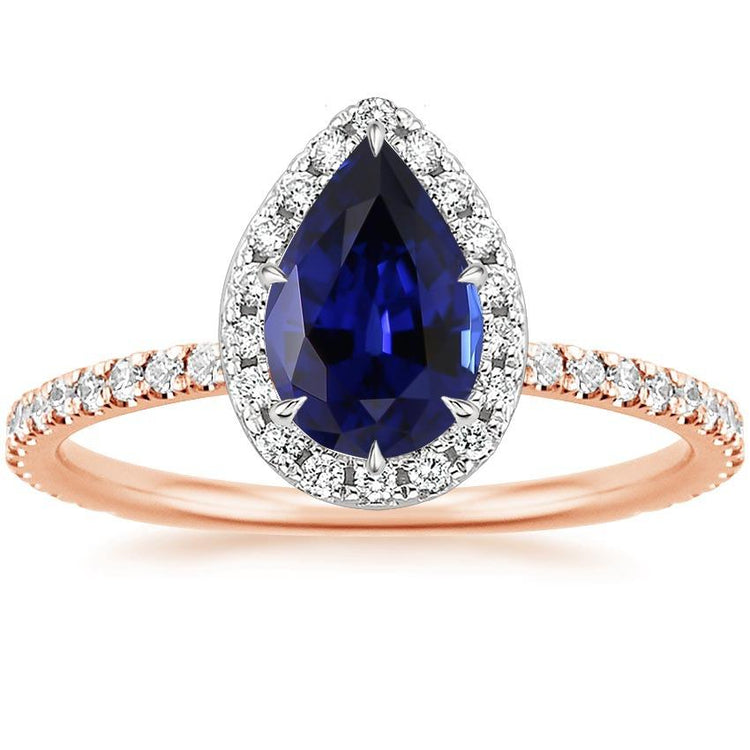 Bague de fiançailles diamant saphir poire de Ceylan bicolore 6 carats neuf - HarryChadEnt.FR