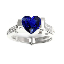Bague de fiançailles diamant serti barre coeur saphir bleu 2.50 carats