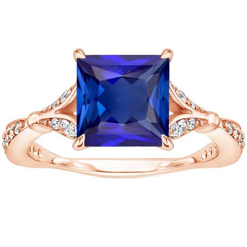 Bague de fiançailles diamant sertie griffes princesse saphir bleu 3.75 carats - HarryChadEnt.FR