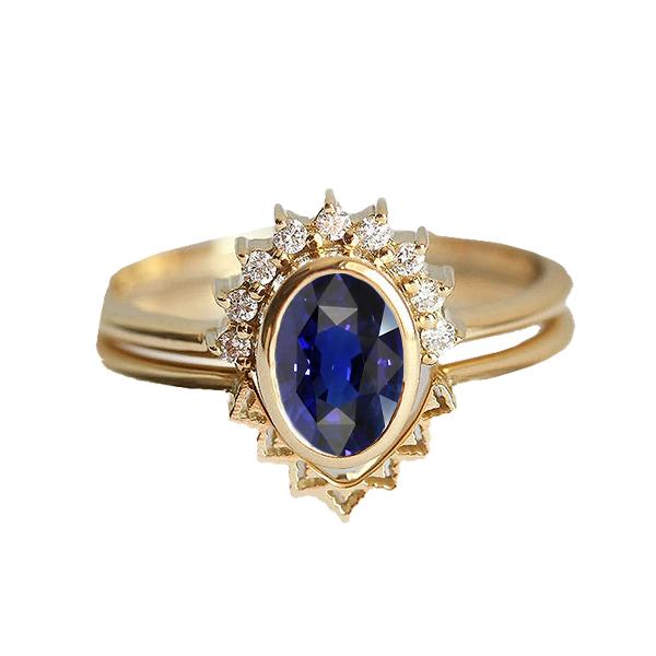 Bague de fiançailles diamant sertie lunette saphir bleu 3 carats - HarryChadEnt.FR