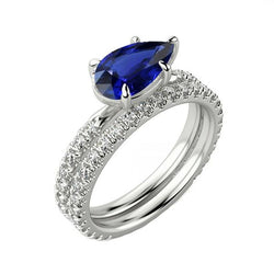 Bague de fiançailles diamant sertie poire saphir du Sri Lanka 3.50 carats