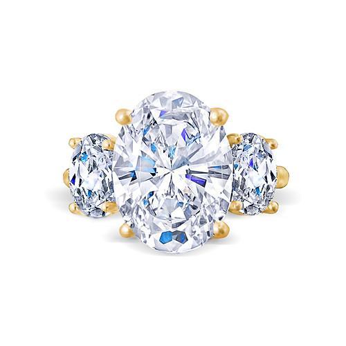Bague de fiançailles diamant taille ovale 3 pierres en or jaune 3.50 carats - HarryChadEnt.FR
